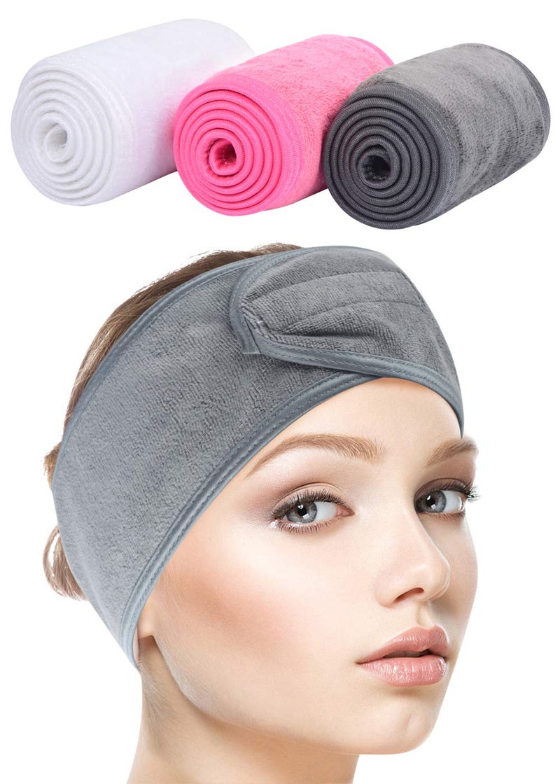 SINLAND Spa Headband for Women 3 Counts Adjustable Makeup Hair Band with Magic Tape,Head Wrap for Face Care, Makeup and Sports - Image 1